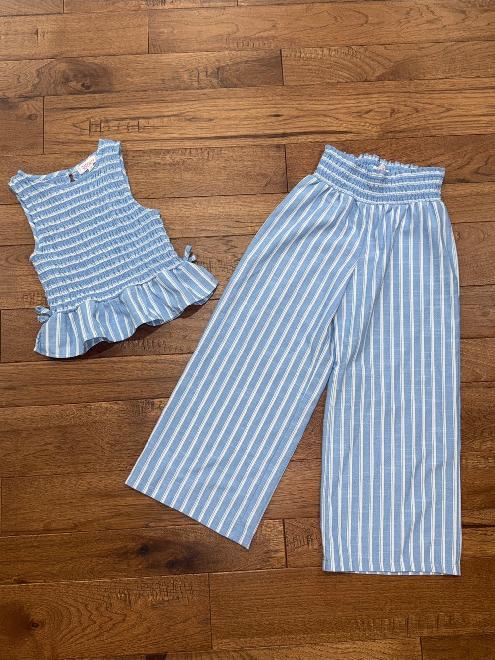 Girls Mini Society Striped Blue White Tank Top & Pants Set - Size M